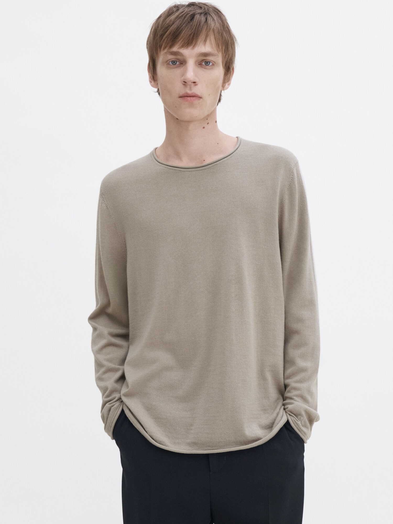 FILIPPA K ROLLED EDGE KNIT SWEATER moss grey