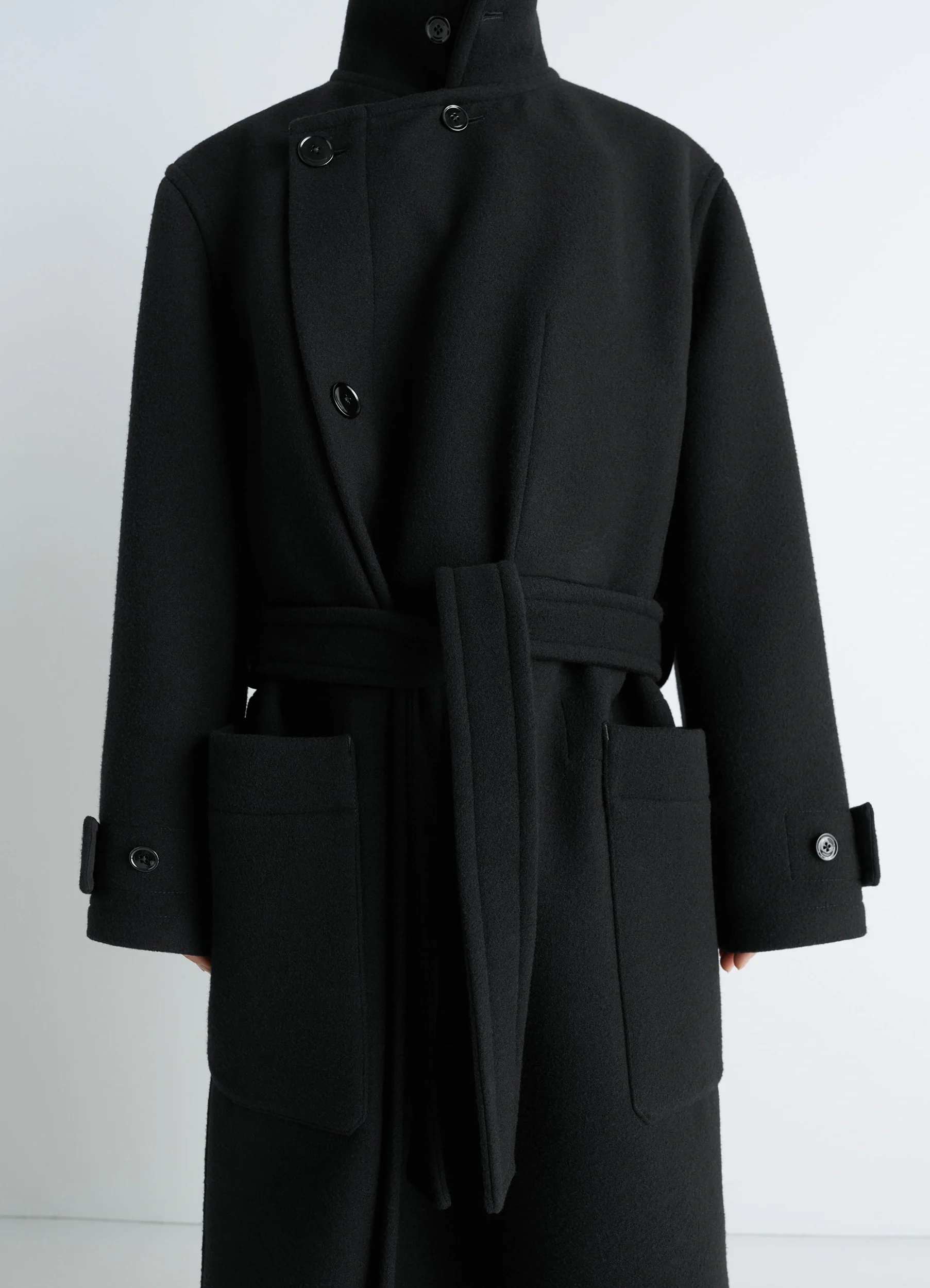 【OURs モーガン着用】 LEMAIRE 「WRAP COAT BLACK」 Lemaire Wrap Coat - Black | Garmentory