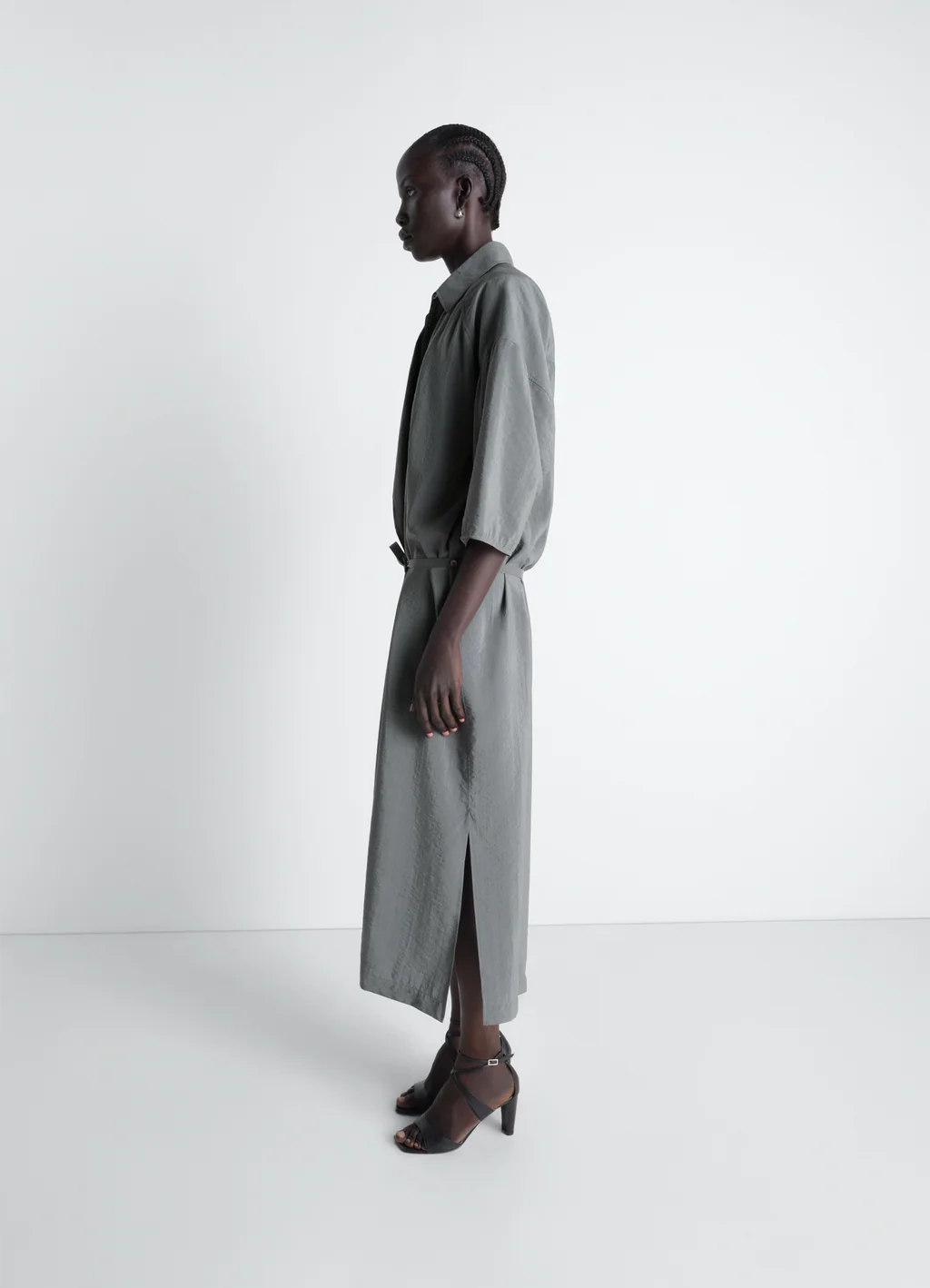 LEMAIRE ASYMMETRICAL SHIRT DRESS aluminium – Bild 3