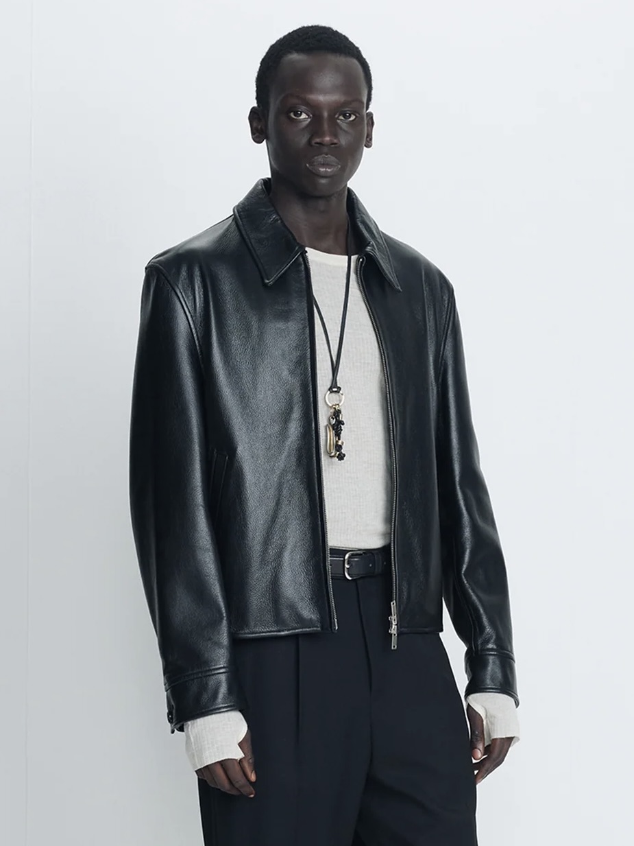 TONYWACK COW LEATHER BUCKLE ZIP JACKET black