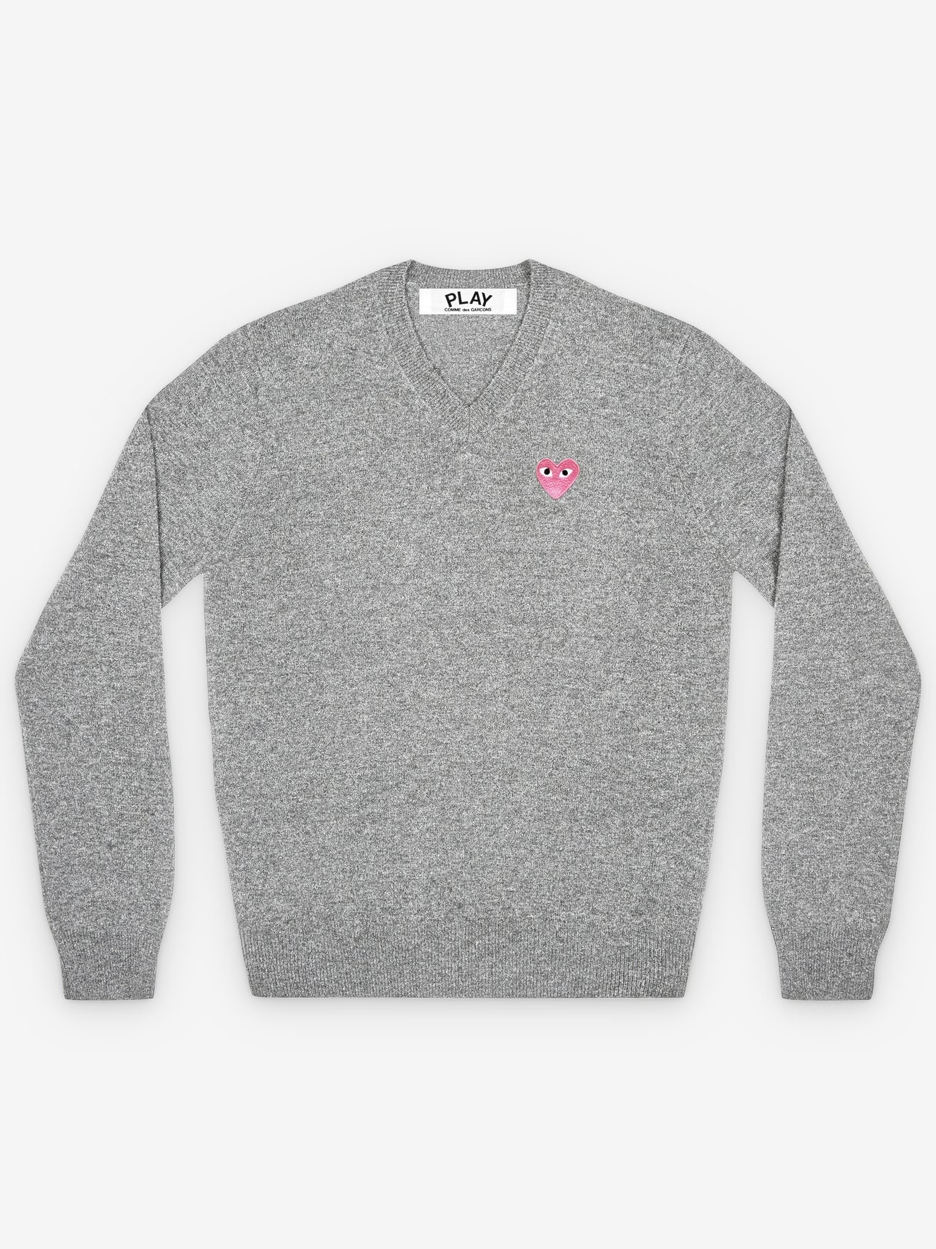 COMME DES GARÇONS PLAY SMALL PINK HEART V-NECK SWEATER light grey